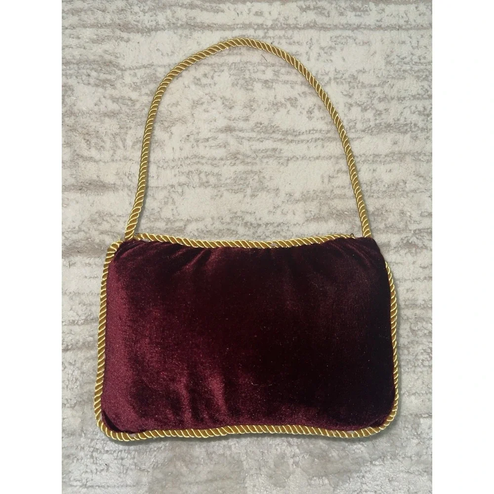 Mini Burgundy Velvet Happy Holidays Christmas Door Hanger Pillow Gold Cord Trim